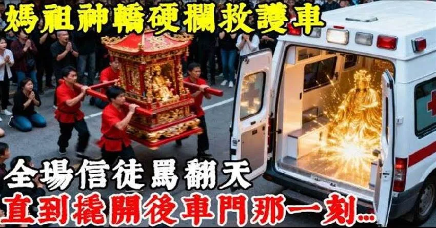 媽祖轎攔救護車引眾怒,車門一開全場竟跪了 第 2 張
