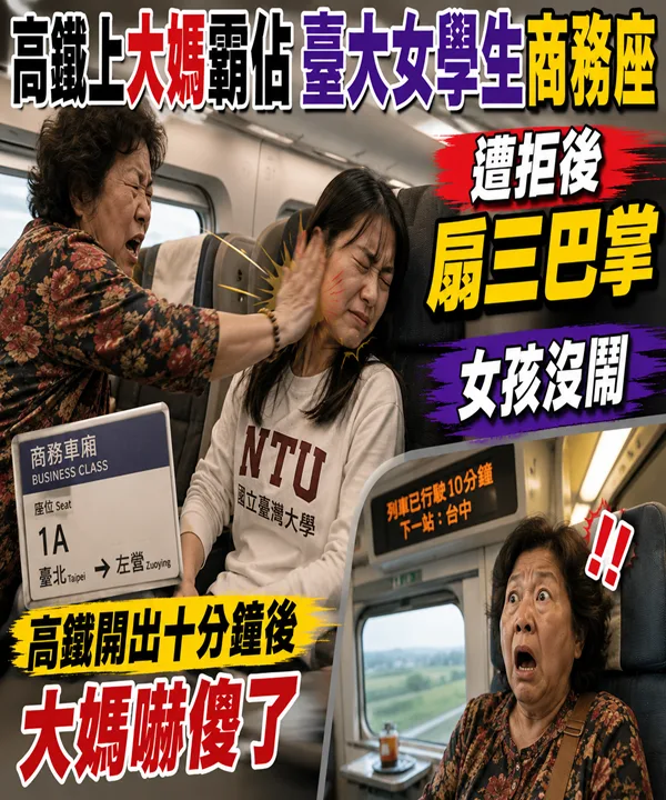 高鐵商務座被大媽霸佔還挨三巴掌,女學生冷靜沒鬧,十分鐘後大媽嚇傻 第 1 張