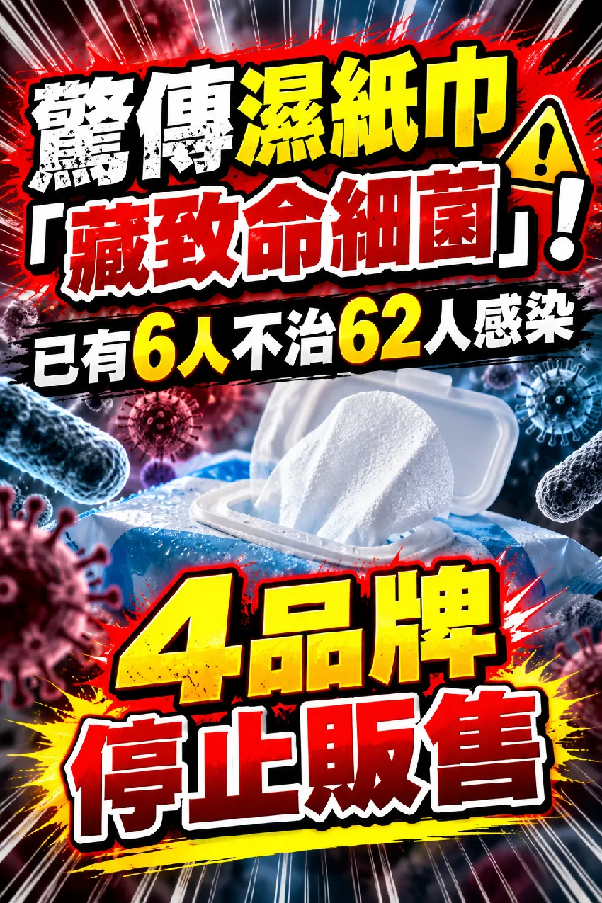 濕紙巾有毒？疑釀敗血症已6死62感染，4品牌急下架 第 1 張
